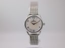 Front view of the Michel Herbelin 17497 watch, showcasing its cream dial with Arabic numerals and silver milanese mesh strap.