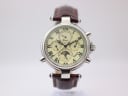 Front view of Stauer Graves 13372 multi-complication watch with cream dial and brown leather strap.