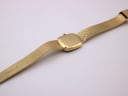 Full view of the Raymond Weil watch from the back, showing the gold plated case back and mesh bracelet.
