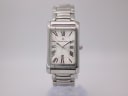 Front view of the Maurice Lacroix 89746 watch, showing the rectangular silver case, white Roman numeral dial, and integrated bracelet.