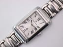 Top-down close-up view of the Maurice Lacroix dial and integrated bracelet, revealing the Roman numerals and date window.