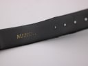 Close-up of the interior of the black leather strap, showing 'MAPPIN & WEBB' gold-stamped branding.