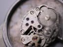 Close-up of the watch movement showing "seventeen 17 jewels" engraving on a bridge.