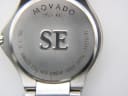 Close-up of the watch case back, showing "MOVADO", "SWISS MADE", "SE", "STAINLESS STEEL WATER RESISTANT SAPPHIRE CRYSTAL", and serial number "10194344".