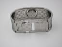 View of the Gucci 112 watch with the hidden clasp open, showing the inside of the bangle and the polished links.