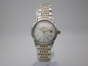 Front view of Dreyfuss & Co. Series 1890 ladies watch with cream dial and two-tone steel bracelet.
