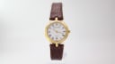 Front view of the Solvil et Titus Sonville quartz watch on a display stand, showing the full brown lizard effect leather strap.