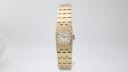 Front view of the gold-toned Seiko 11-3390 ladies' manual wind watch with a textured bracelet.