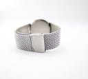 Rear view of the watch and mesh bracelet clasp on a white background.