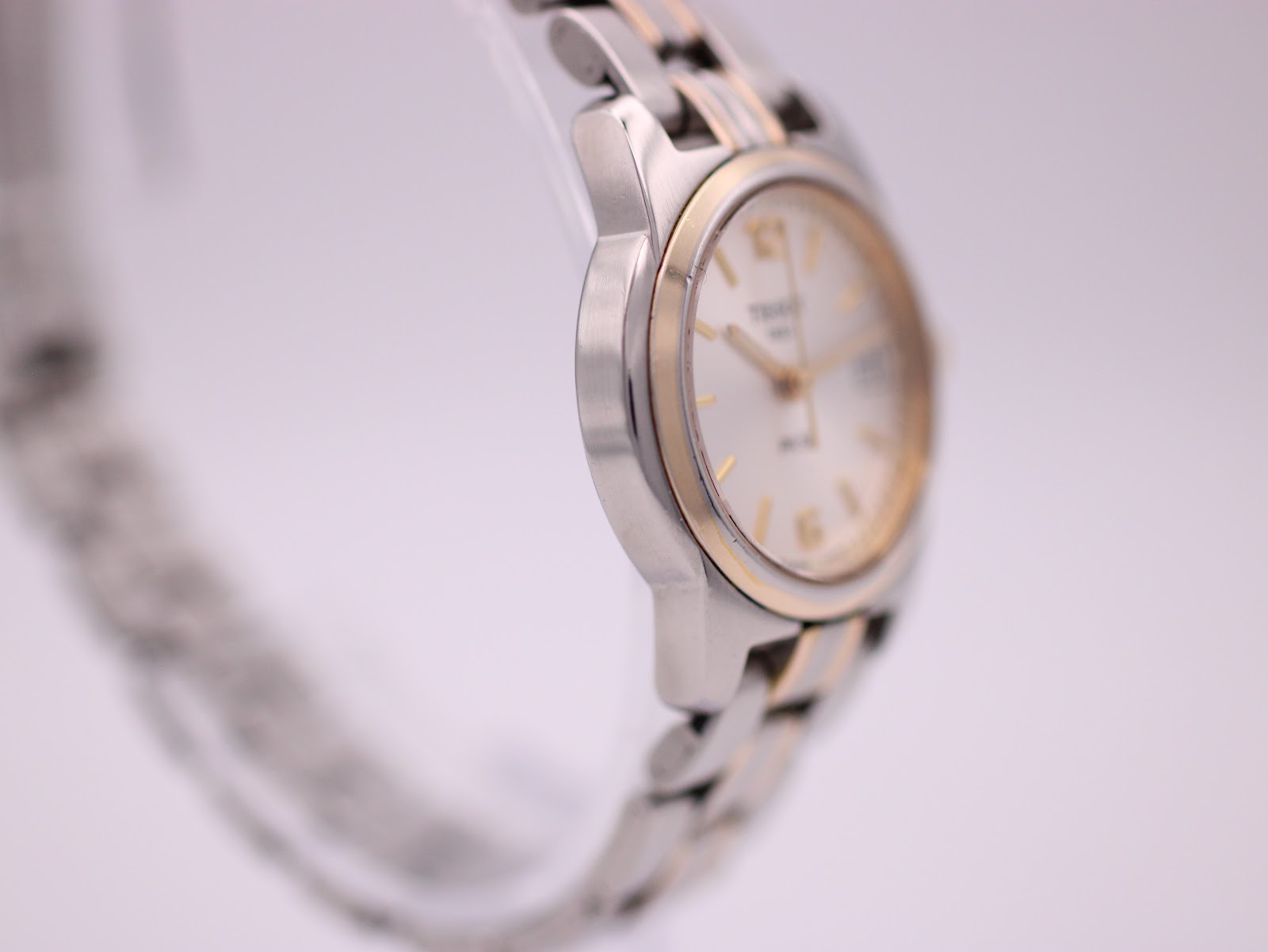 Another side view of the watch case and bracelet.