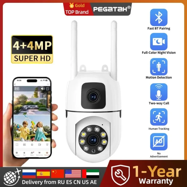 8MP HD Wifi Surveillance PTZ Camera Outdoor 4K Dual Lens Dual Screen Human Detection IP Security Protection Camera CCTV Video