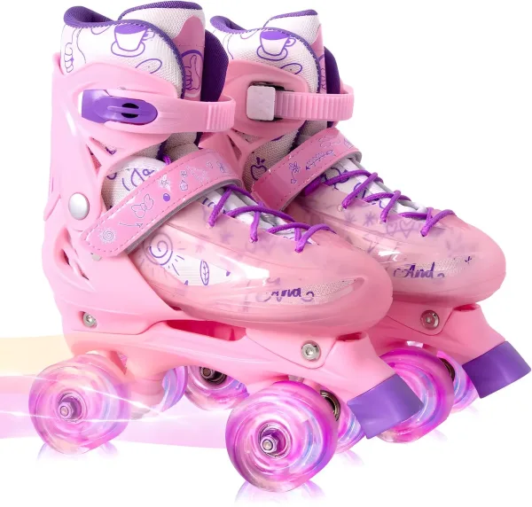 2025 Double Row Inline 2 In 1 Roller Skate Shoes Kids 4 Wheels Skates Boys Girls Outdoor Skating Sneakers Adjustable Size 27-38