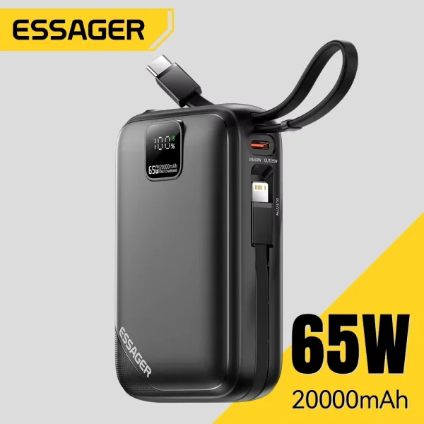 Essager 65W 20000mAh Power Bank PD Fast Charge Type C Quick Charge Portable Powerbank External Battery for iPhone MacBook Laptop