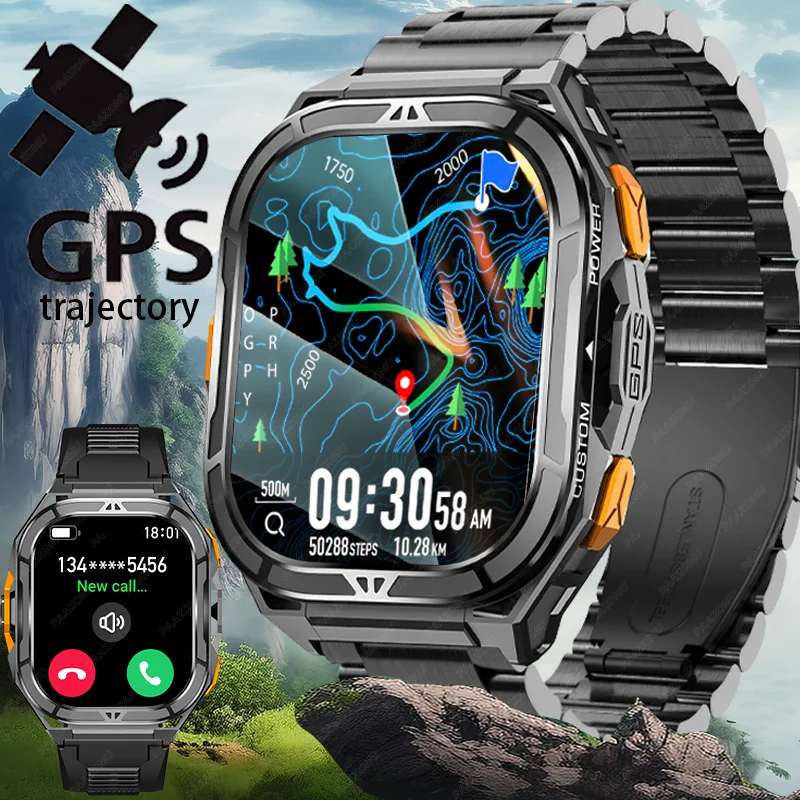 2025 New Built-in Dual-band GPS Smart Watch Men Smartwatch Compass Altimeter Barometric 5ATM IP69K Waterproof AMOLED HD Watche