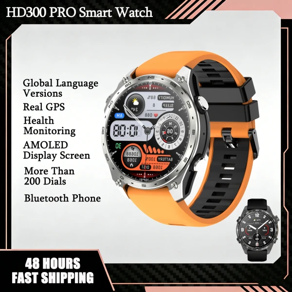 GPS Smart Watch for Outdoor HD300Pro Sports Watch Offline Map 5.4Bluetooth Call Waterproof Health Travel Diving Smartwatch