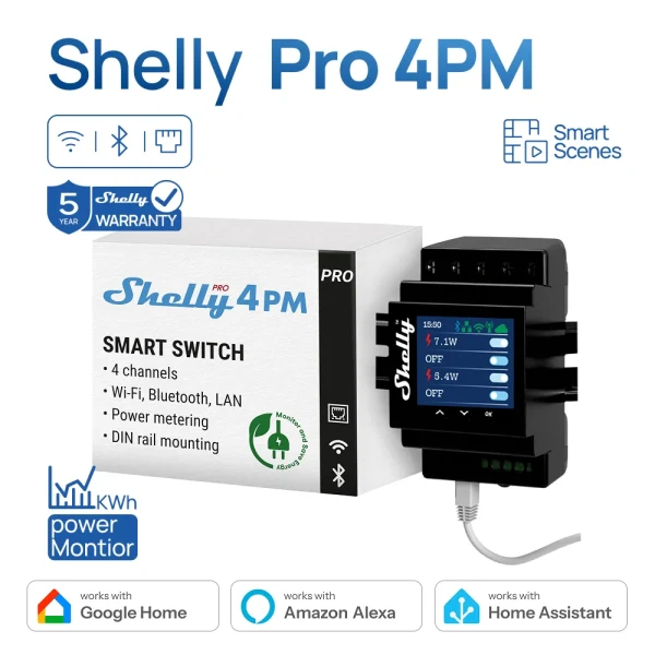 Shelly Pro 4PM Four Channels Relay LAN Wifi Switch Suitable For Home Facility Automation With Remote Control Power Metering