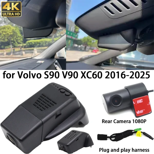 for Volvo S90 V90 XC60 2016-2025 Dash Cam Front Rear Camera DVR Plug and Play Video Recorder Night Vision Parking 2160P Parking