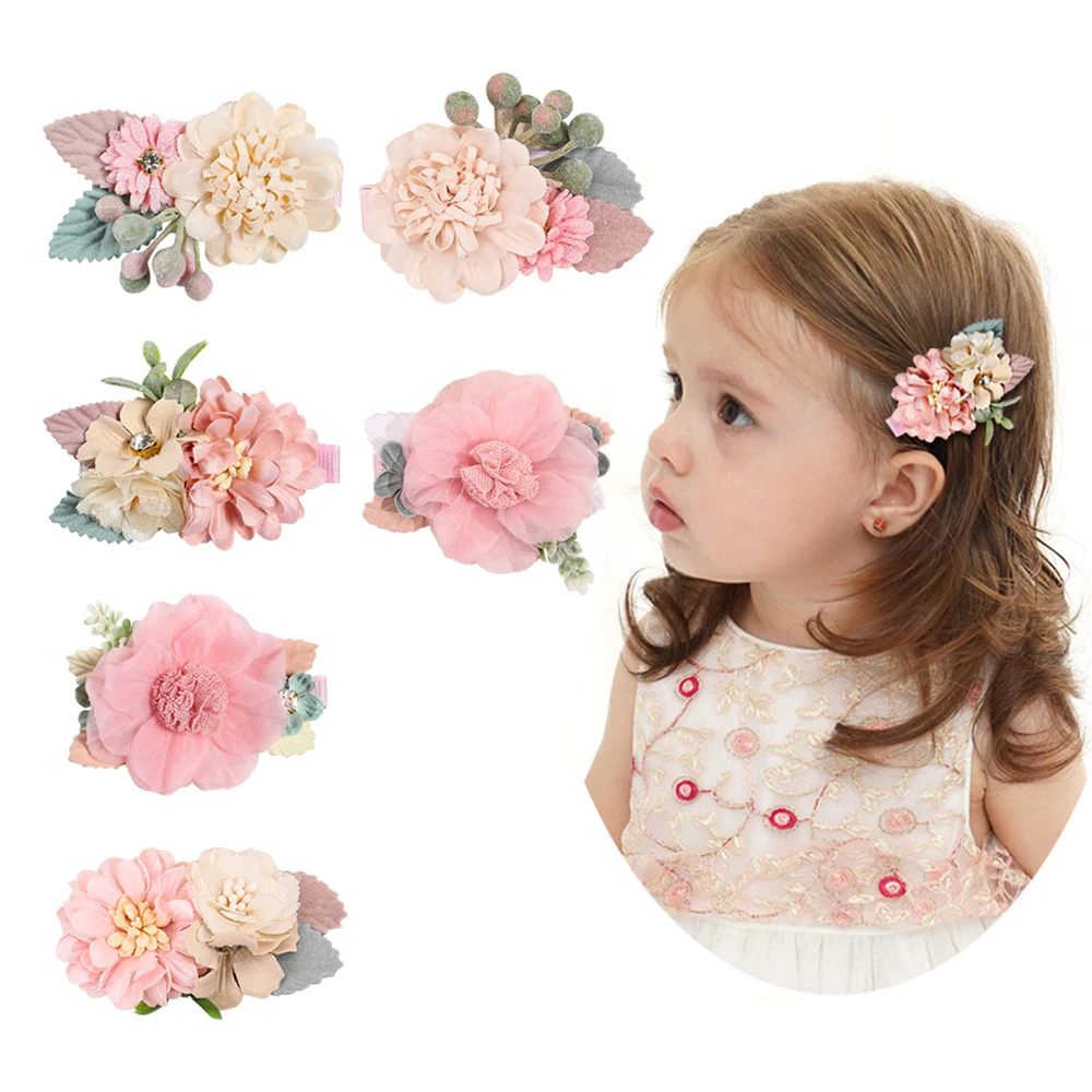 Hair Clips 3pcs/set Mesh Flower Hair Clips for Girls Boutique Artficial Floral Hairpins Kids Headwear Children Hair Accessories