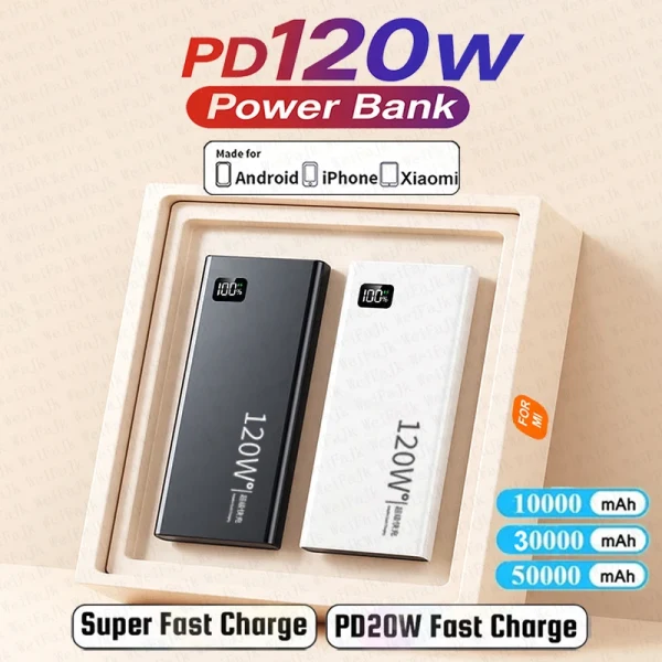 Caricabatteria portatile di ricambio esterno originale 120W Powerbank 50000mAh Super Fast Charging per iPhone Xiaomi Power