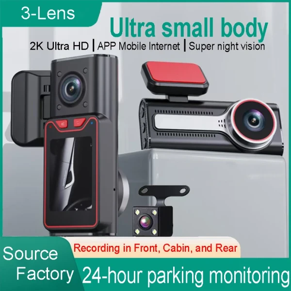 3 Channel Dash Cam 4K Ultra HD Enregistreur de conduite à trois disques 3lens Tachygraphe caché 3 Caméra Reversing Image