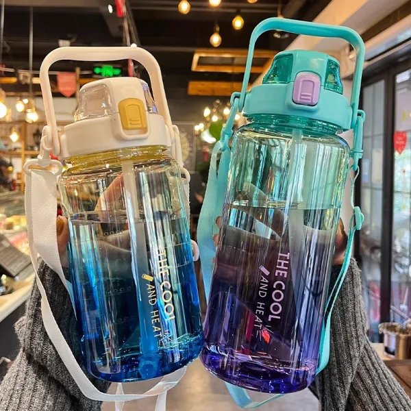 Sport: 1.5/2 liter Water Bottle Portable Plastic Sports Bottle With Straw Strap Large Tumbler Gym Travel