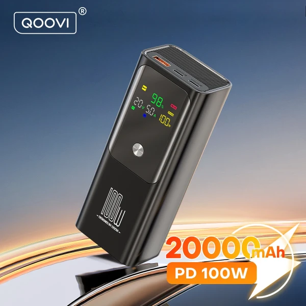 QOOVI PD 100W Power Bank 20000mAh Capacità della batteria esterna Caricamento rapido del caricatore portatile Powerbank per