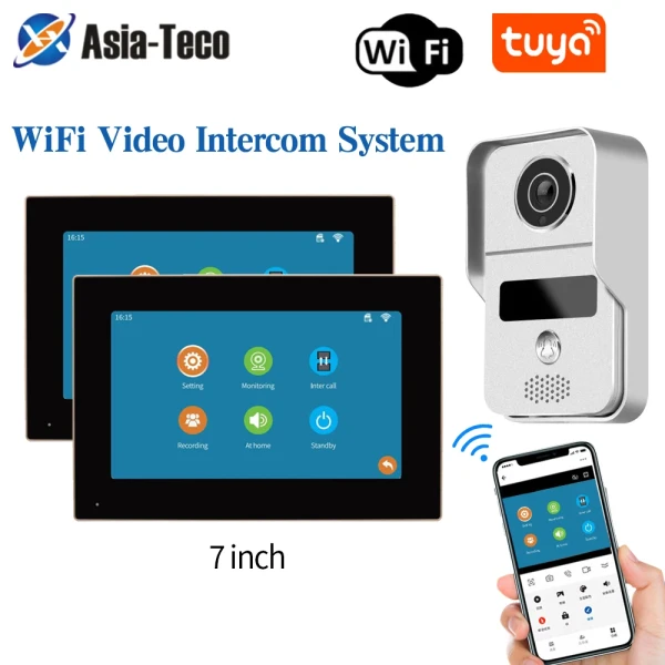 1080P 7 pouces WiFi Vidéo Interphone TuyA Smart Home APP Vidéo Téléphone de porte RFID Système de contrôle d'accès pour