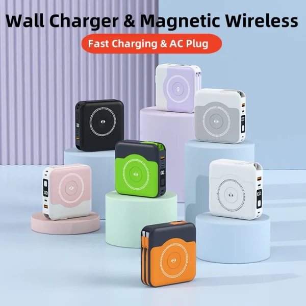 6 in 1 15W Banca di potenza magnetica wireless 22.5W Caricabatterie da parete per iPhone iwatch Samsung Powerbank con cavo