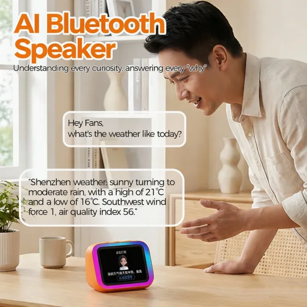 AI Bluetooth Speaker 5.4 AI voice Assistant HD Touch Screen Display Electronic Album Alarm Clock Hands-free Calling