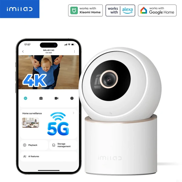IMILAB C40 Home Security Caméra Wi-Fi 5G Cam intérieur 4K PTZ pour bébé/bébé avec une personne Pet Track Powerful AI