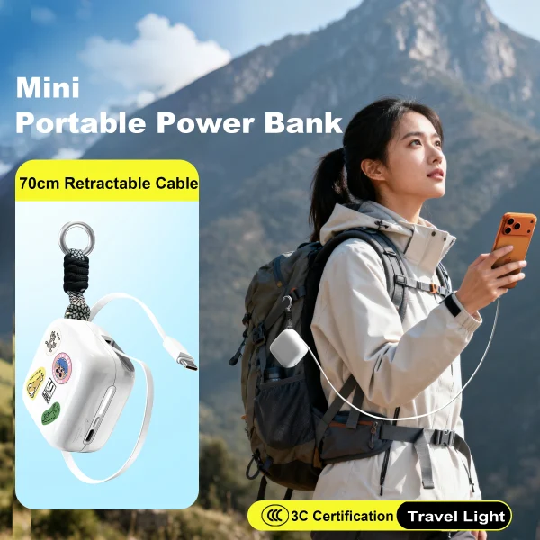 40W Fast Charging Protable 10000mAh PowerBank Gallium Nitride Con 70cm cavo di tipo C retrattile per iPhone 17 16 Xiaomi