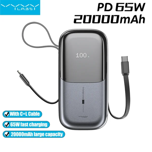 65W 20000mAh Power Bank PD Schnellladung FCP SCP Powerbank Portables externes Ladegerät für Laptop-Tablet iPhone Samsung
