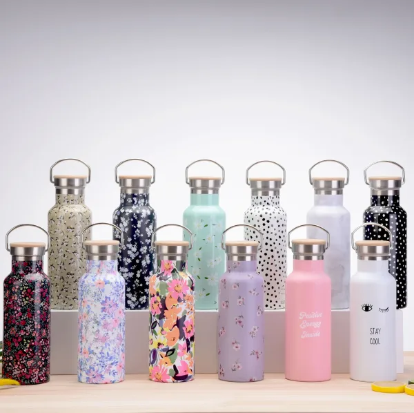 Sport: Sports THERMOS CUP With Handle,Bamboo Lid,Printed Drinkware,Stainless steel Vacuum Flasks,Camping