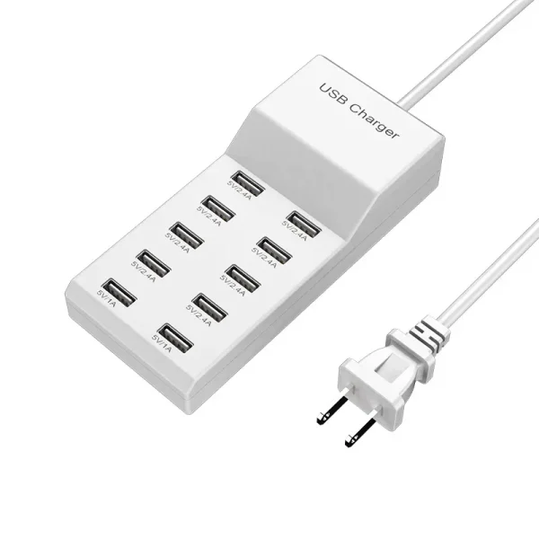 Station de recharge USB 10 ports 50W/10A Port Multi USB C Chargeur Hub pour tablette de téléphone cellulaire