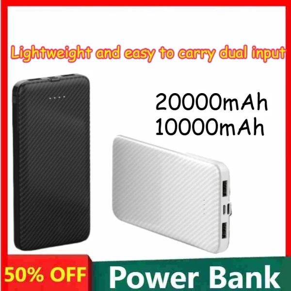 20000mAh 10000mAh Power Bank avec une grande capacité de conception de boîtier de texture fibre mince et facile à