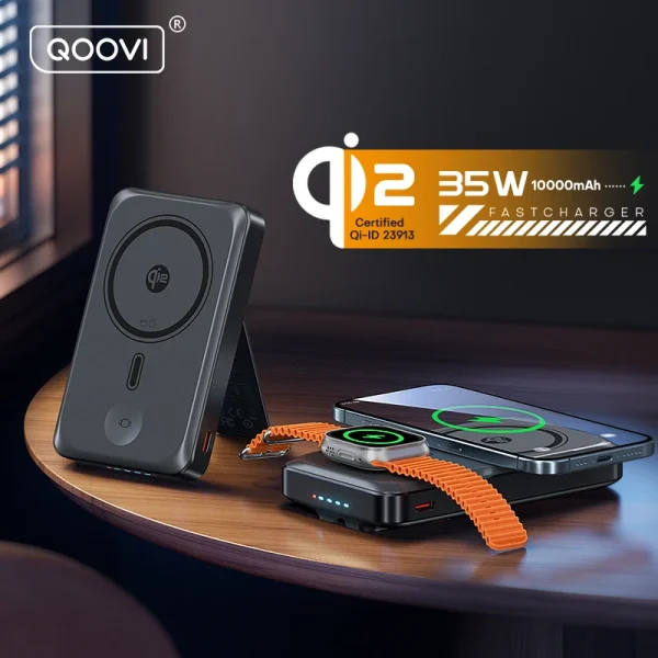 QOOVI Qi2 35W Magnetic Power Bank 10000mah Tragbares Ladegerät für MagSafe 15W Wireless Schnellladen für iPhone 17 16 15