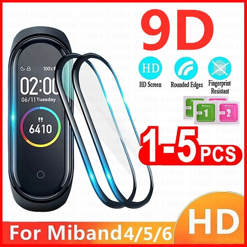 9D Tempered Glass For Xiaomi Mi band 7 6 5 Screen Protector Film For Miband 6 5 Smart Watchband Protective Cover Strap