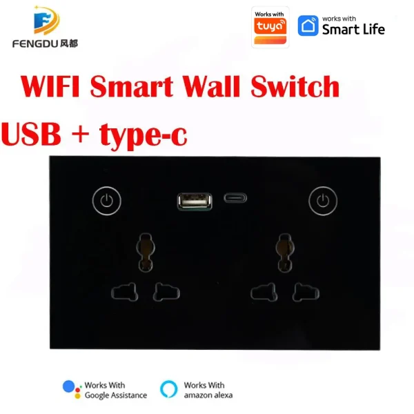 Smart Home: Smart Home WiFi Works Tuya App Alexa Google Home Voice Type C USB Wall Double Outlet USB Type C