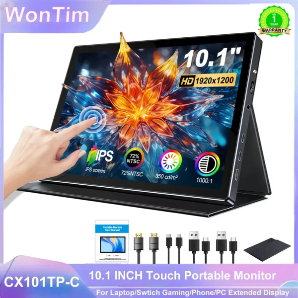 10.1 inch touch display Portable Monitor supports Type-c/HDMI with dual speakers, VESA