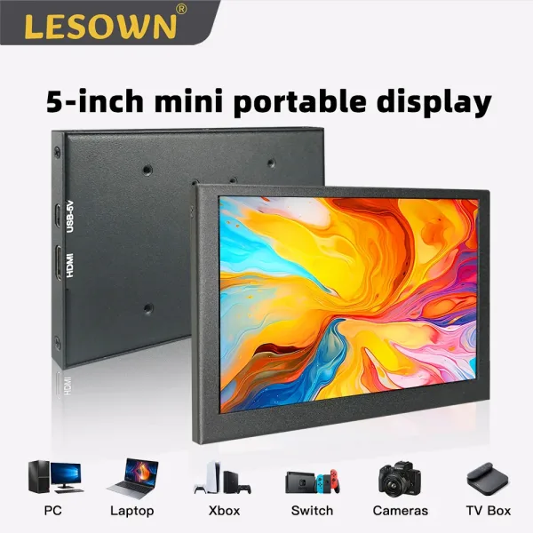 LESOWN Mini Monitor 5 inch HDMI Small LCD Screen IPS Portable Lightweight Display for Windows PC
