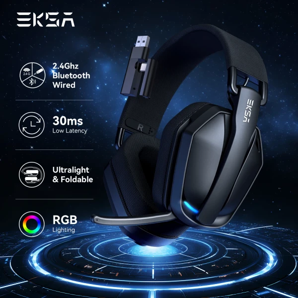 EKSA Wireless Gaming Headphones Ultra-light Bluetooth 5.4 Headset Gamer with Microphone for
