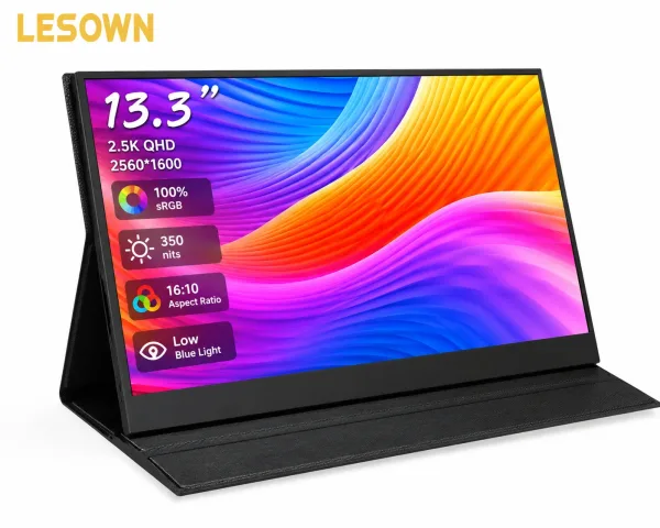 LESOWN High-Res Laptop Extended Screen 13.3" Portable Monitor Aluminum Frame Secondary Display for
