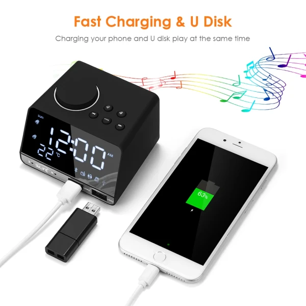 Electronics: 2026 Hot K11 Bluetooth-compatible 4.2 Radio Alarm Clock Speaker With 2 USB Ports LED Digital المنبه
