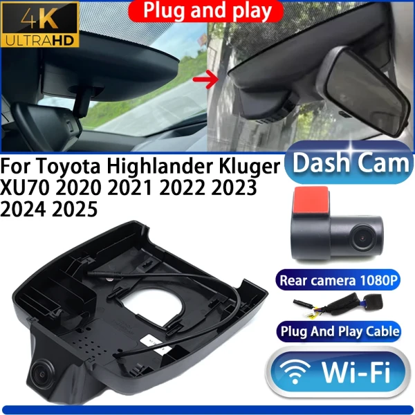 Maison Connectée: HighCity pour Toyota Highlander Kluger 2020 2021 2022 2023 2024 2025 Caméra Dash Cam DVR 4K UHD Plug