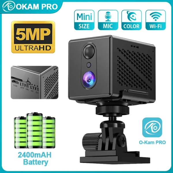 Maison Connectée: OKAM PRO 4G HD 5MP Caméra Wifi Mini Caméra de surveillance sans fil Batterie Powered PIR Protection