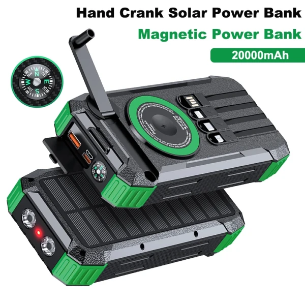 Gadgets: Hand Crank Solar Power Bank mit Light Magnetic Wireless Schnellaufladung für iPhone 17 16 iWatch
