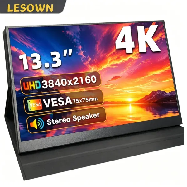LESOWN 13.3 Inch 4K Portable Monitor UHD Display Driver-free External Screen with Speakers for