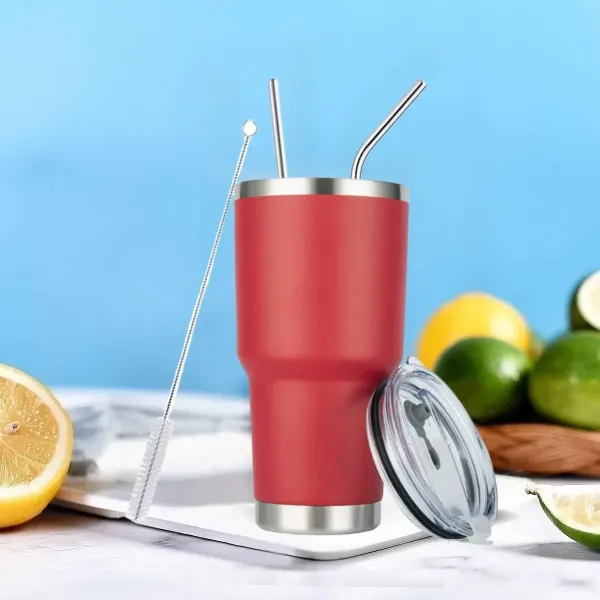Tumbler Double Wall Stainless Steel Vacuum Insulated Travel Mug With Splash-Proof Lid Metal Straw