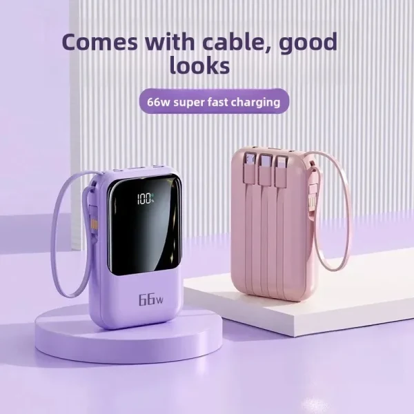 Gadgets: Portable Power Bank for Universal Devices Mini 66W Super Fast Charging with Built-in Cable Large