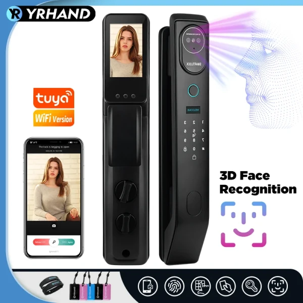 YRHAND V8 Tuya Wifi 3D Face Smart Door Lock Security Camera Intelligent Fingerprint Password